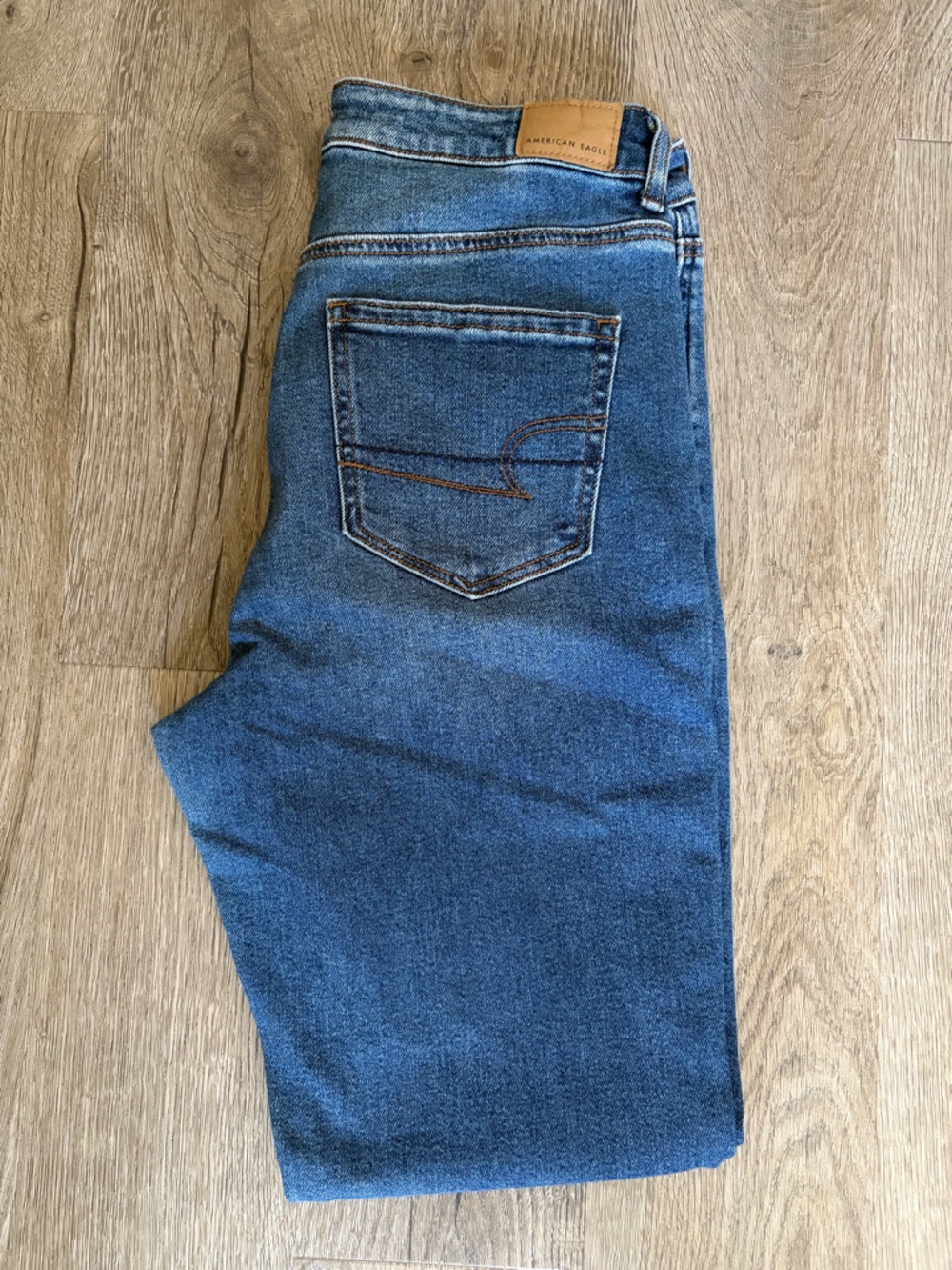American Eagle Dark Blue Distressed Stretch Mom Jeans